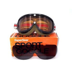 Vintage SuperSeer Standard Ski Goggles w/ Box & Extra Lens Black Made in USA
